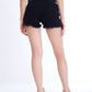 Double Waistband Black Jeans Shorts With Strings