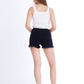 Double Waistband Black Jeans Shorts With Strings