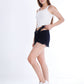 Double Waistband Black Jeans Shorts With Strings