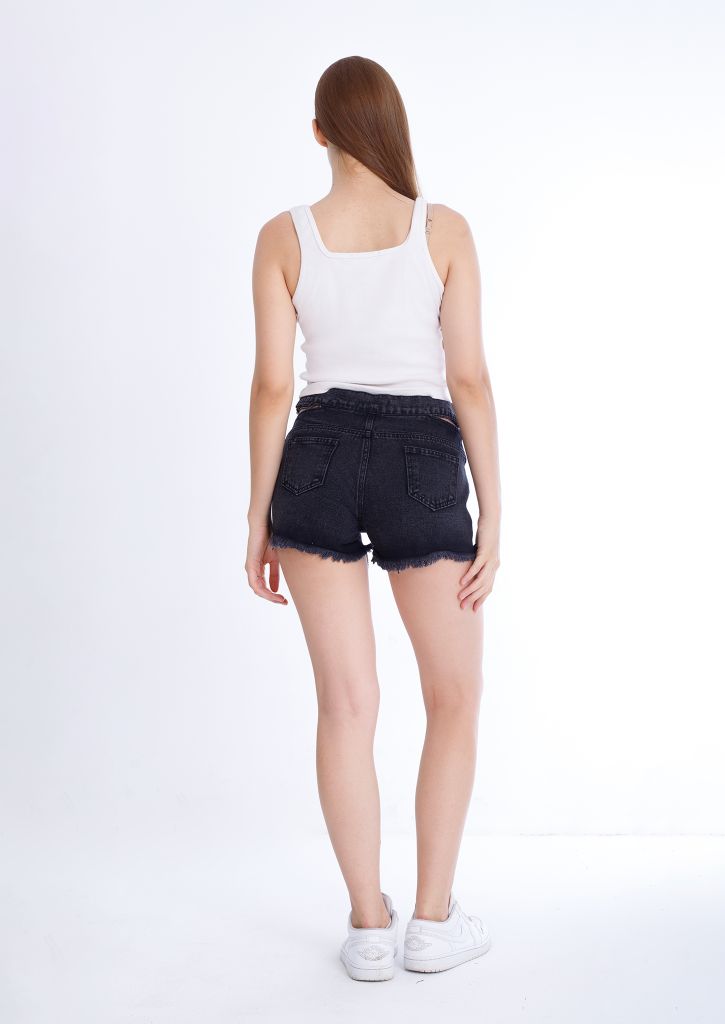 Double Waistband Gray Jeans Shorts With Strings OB-600ABL