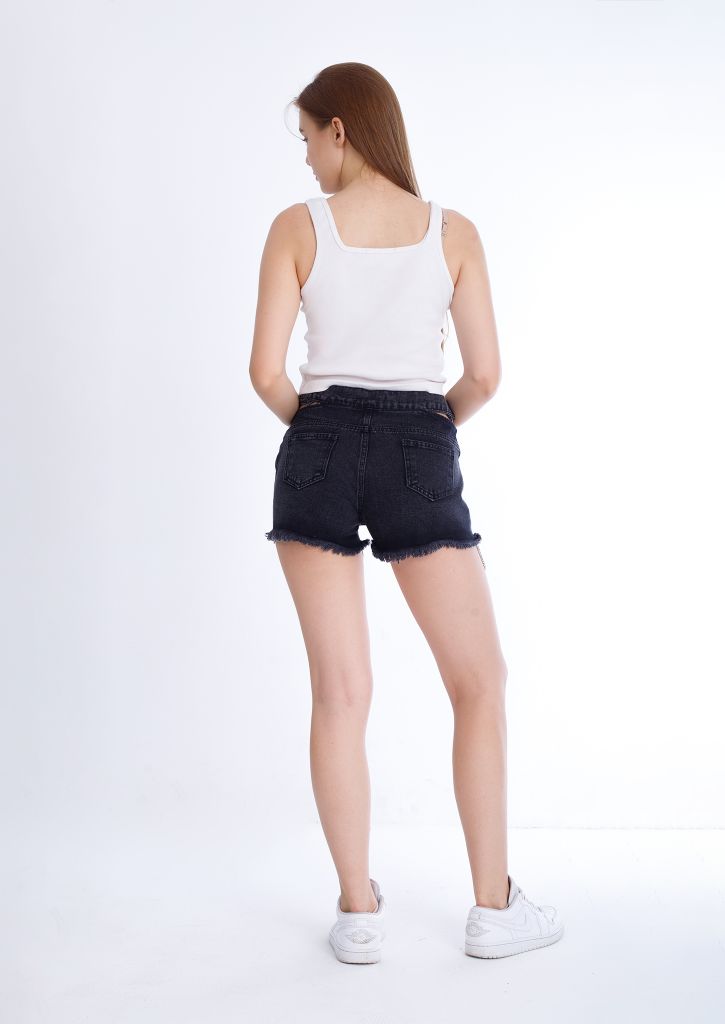 Double Waistband Gray Jeans Shorts With Strings OB-600ABL