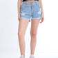 Black Ripped Light Blue Jeans Shorts Beads With Double Waistband