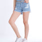 Black Ripped Light Blue Jeans Shorts Beads With Double Waistband