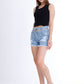 Black Ripped Light Blue Jeans Shorts Beads With Double Waistband
