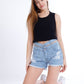 Black Ripped Light Blue Jeans Shorts Beads With Double Waistband