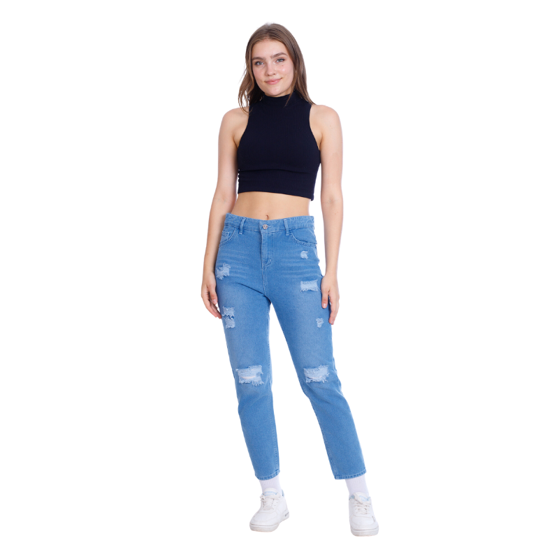 MomFit Boyfriend Cutting Medium Blue JeansPants OB-201B