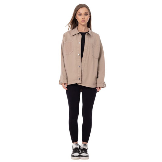 Gabardine Jacket With Pockets Front Buttons Beige Color OJ-512CR