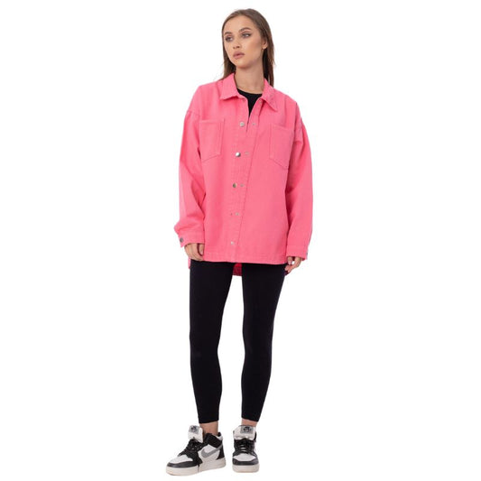 Gabardine Jacket With Pockets Front Buttons Pink Color OJ-512P