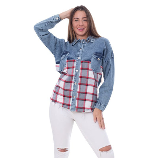 Caro Jeans Shirt Red and White MT-034R