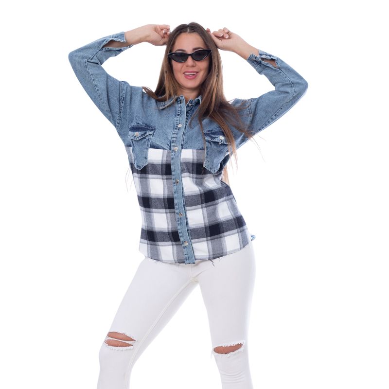 Caro Jeans Shirt Black and White MT-034B