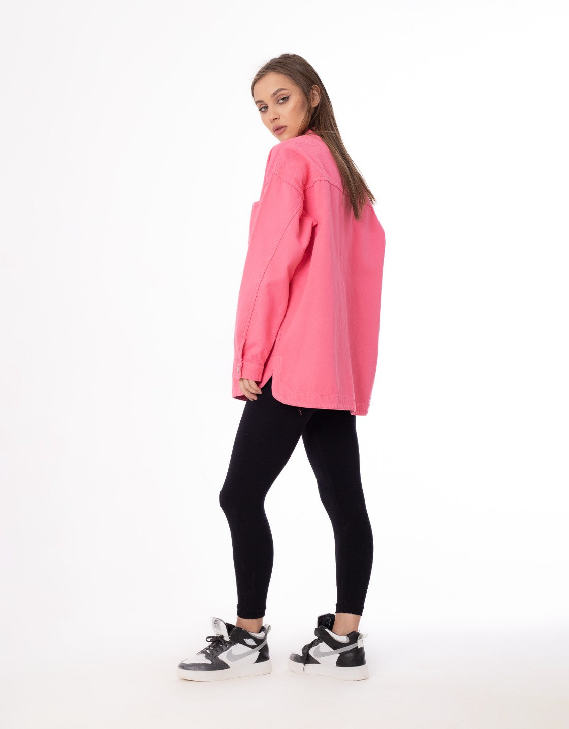 Gabardine Jacket With Pockets Front Buttons Pink Color OJ-512P
