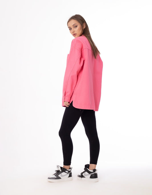 Gabardine Jacket With Pockets Front Buttons Pink Color OJ-512P