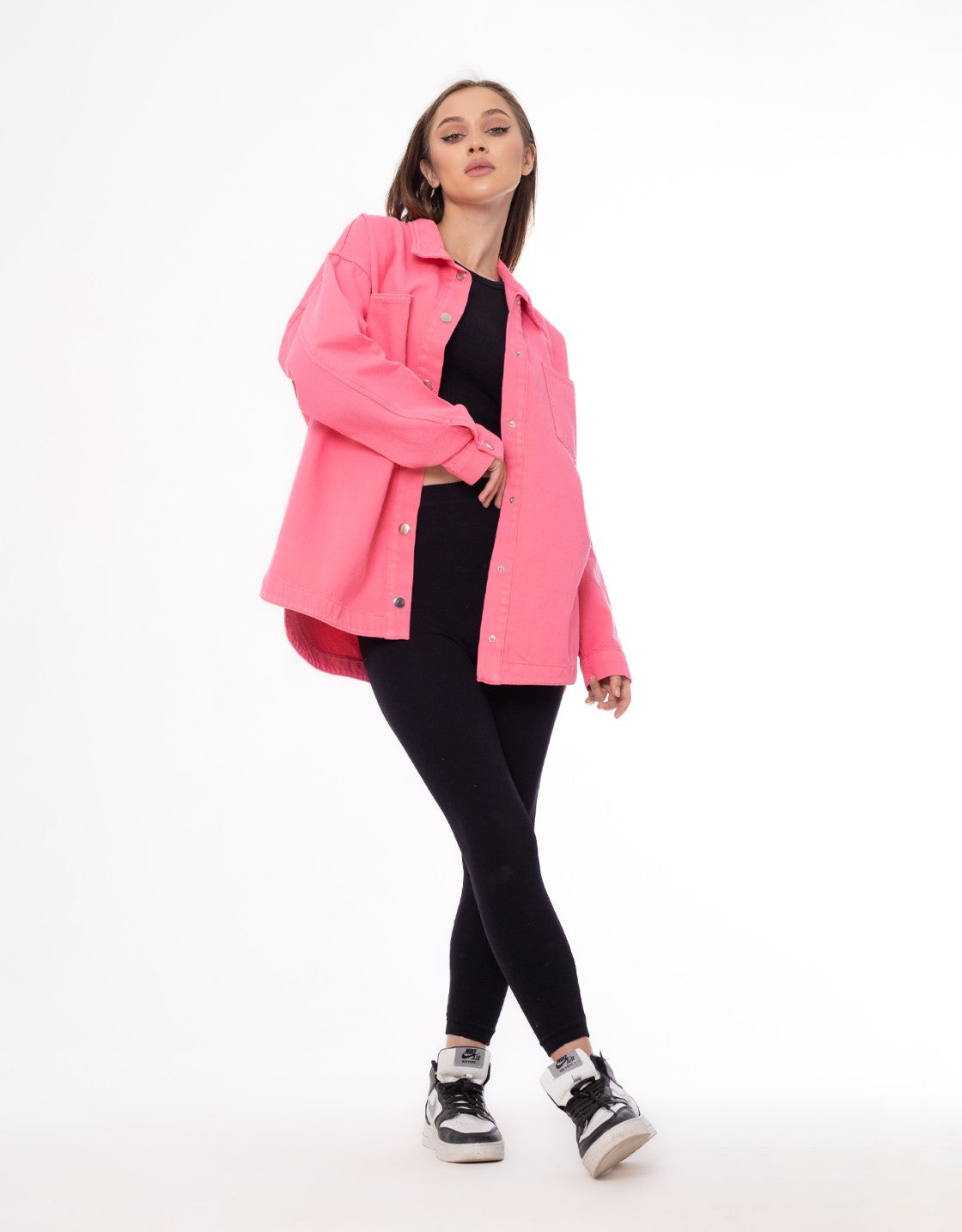Gabardine Jacket With Pockets Front Buttons Pink Color OJ-512P