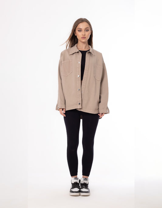 Gabardine Jacket With Pockets Front Buttons Beige Color OJ-512CR