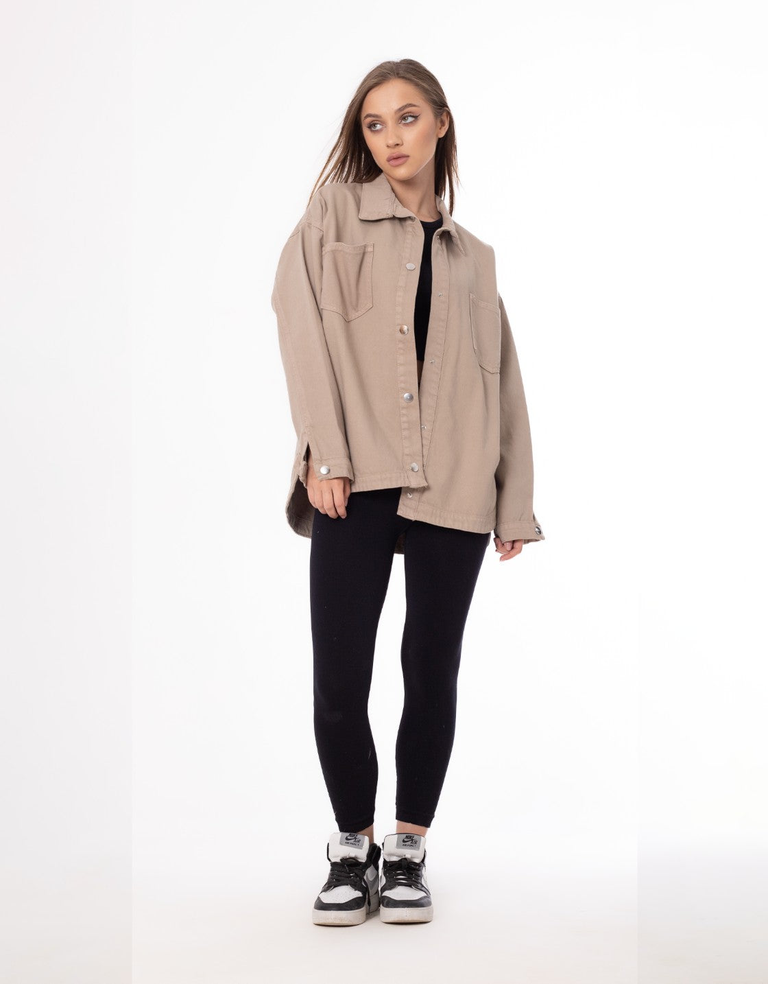 Gabardine Jacket With Pockets Front Buttons Beige Color OJ-512CR