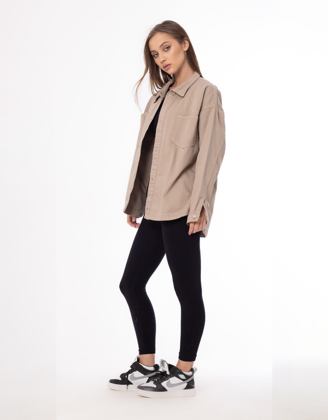 Gabardine Jacket With Pockets Front Buttons Beige Color OJ-512CR