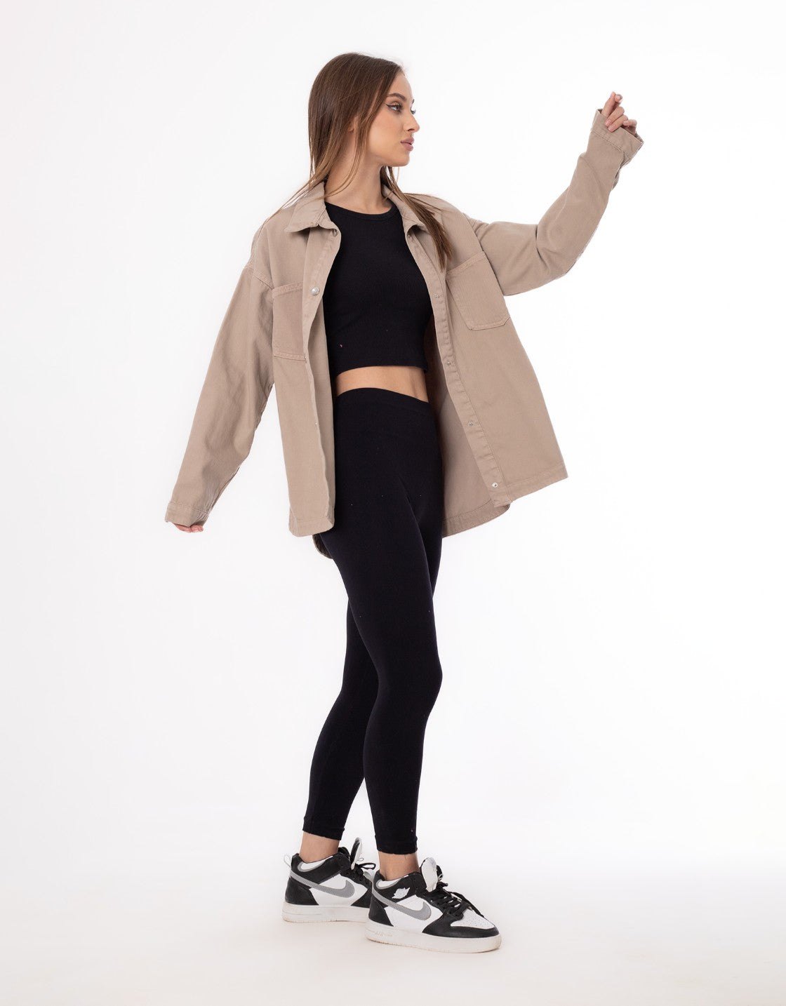 Gabardine Jacket With Pockets Front Buttons Beige Color OJ-512CR