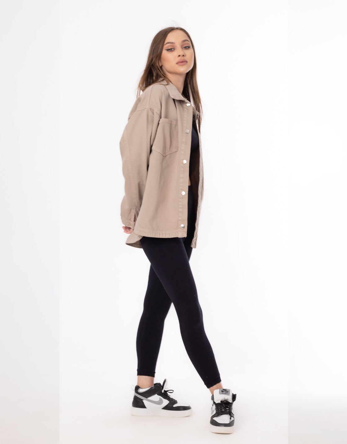 Gabardine Jacket With Pockets Front Buttons Beige Color OJ-512CR