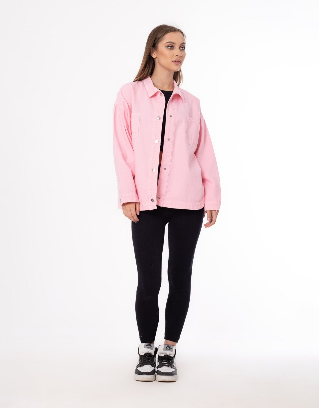 Gabardine Jacket With Pockets Front Buttons Rose Color OJ-512R