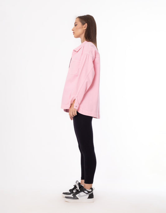 Gabardine Jacket With Pockets Front Buttons Rose Color OJ-512R