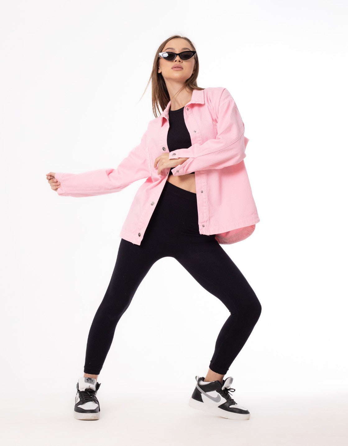 Gabardine Jacket With Pockets Front Buttons Rose Color OJ-512R