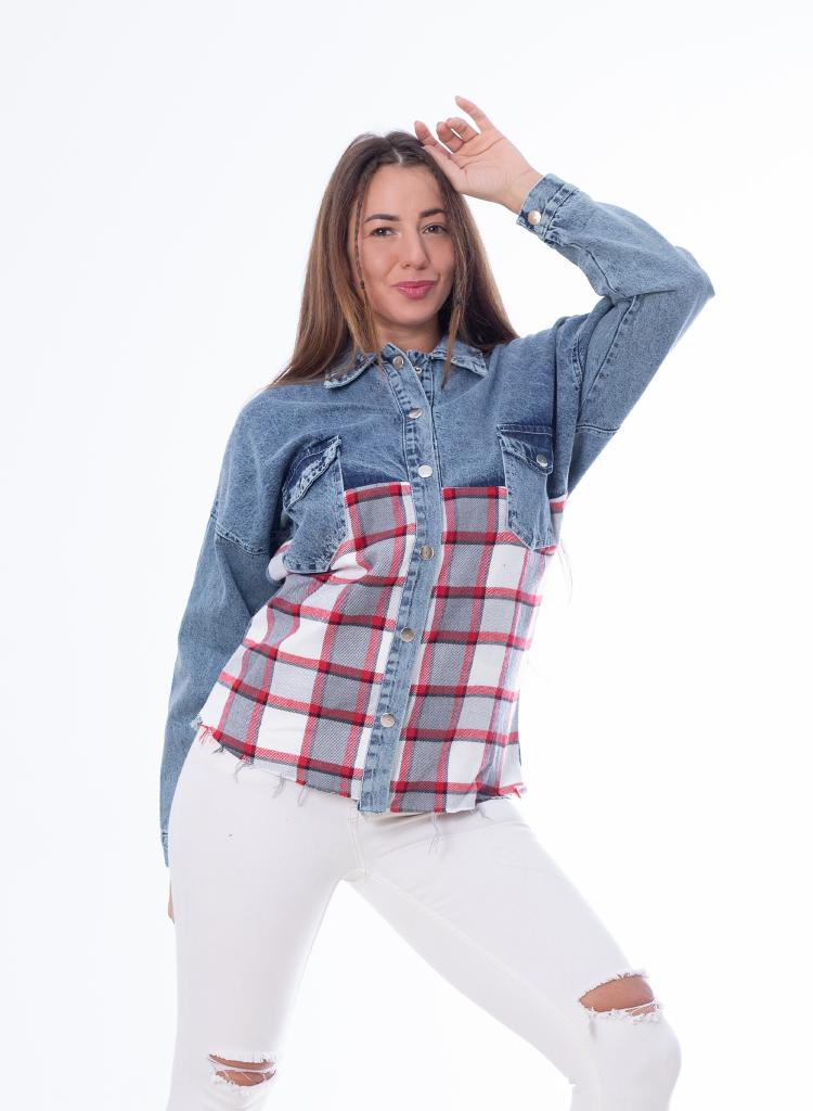 Caro Jeans Shirt Red and White MT-034R