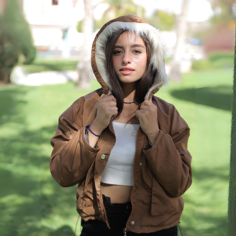 Waterproof Quilted Short Jacket Brown OJ-069BR