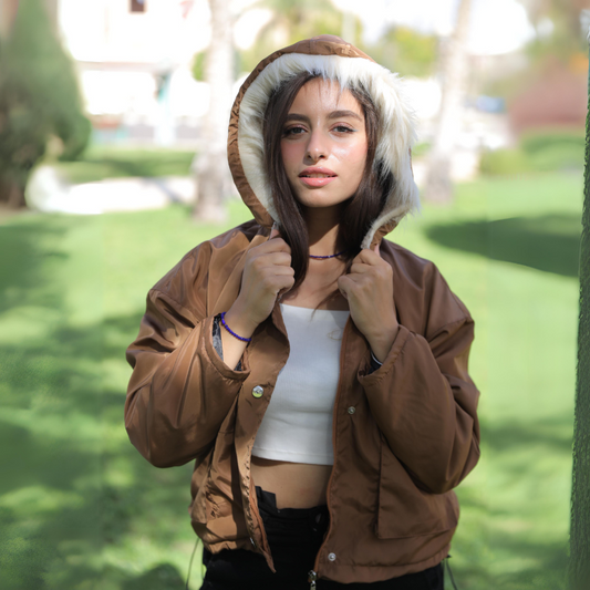 Waterproof Quilted Short Jacket Brown OJ-069BR