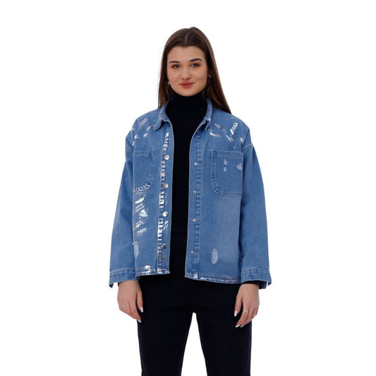 Jeans Jacket Metallic Oversized Boyfriend Medium Blue OJM-524B