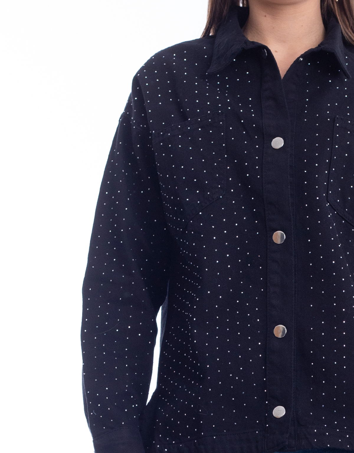Gabardine Jacket With Strass Black Color OJS-512B