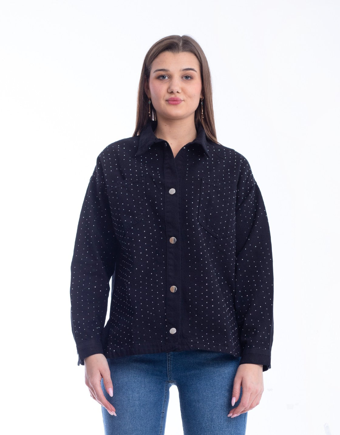 Gabardine Jacket With Strass Black Color OJS-512B