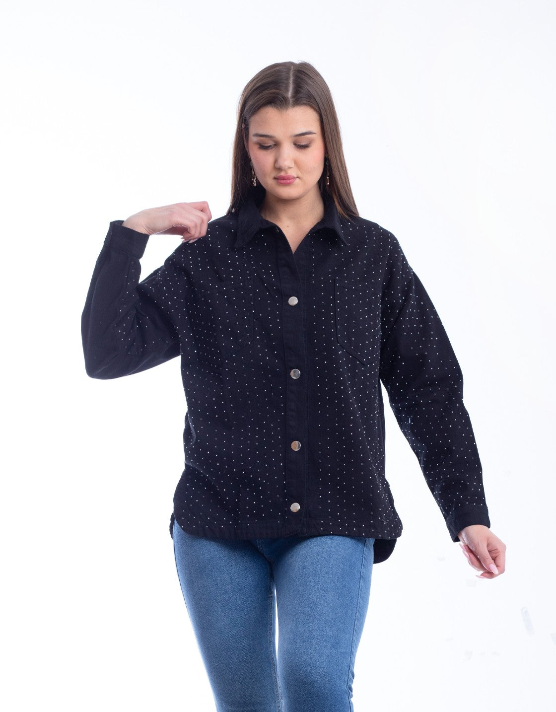 Gabardine Jacket With Strass Black Color OJS-512B