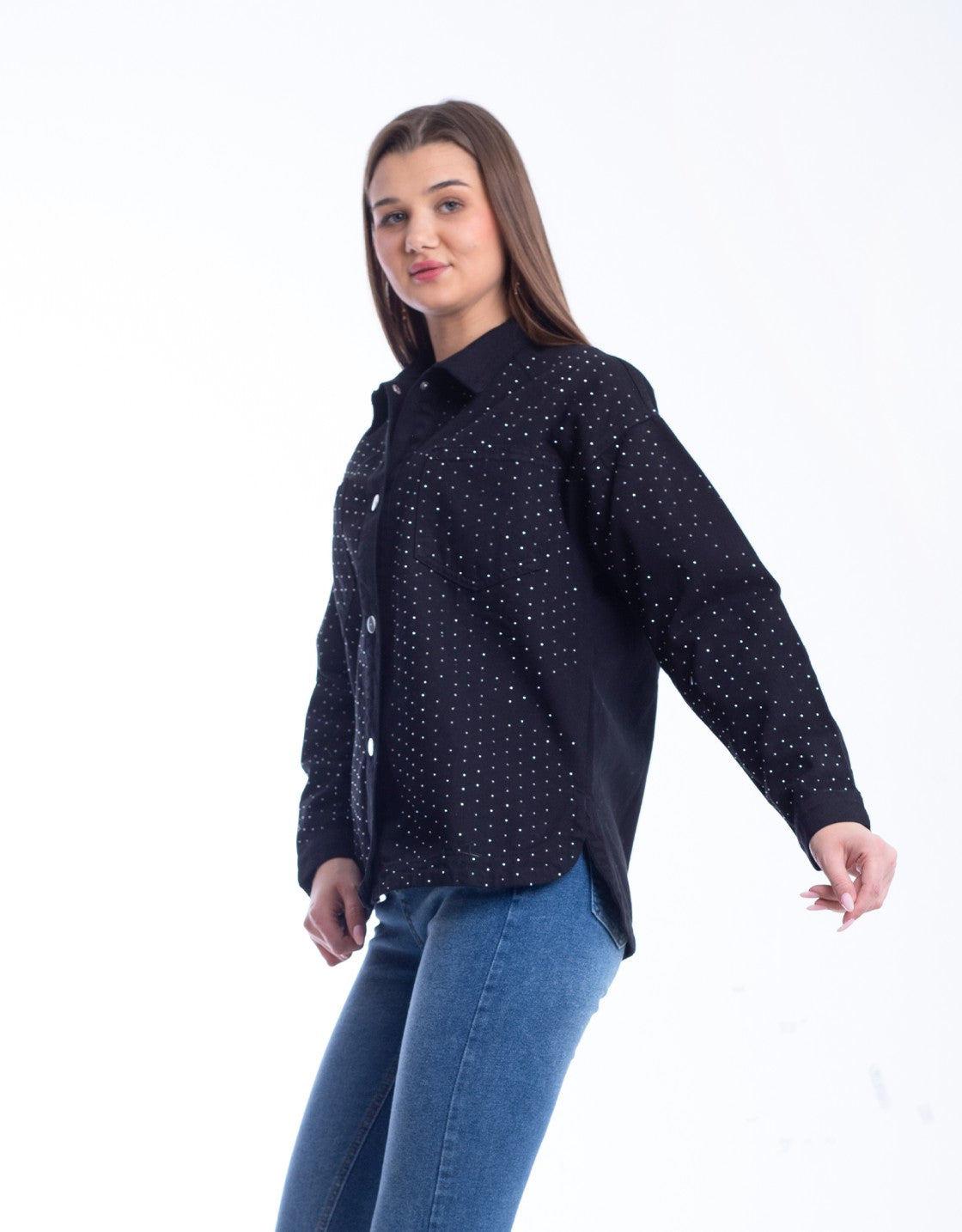 Gabardine Jacket With Strass Black Color OJS-512B