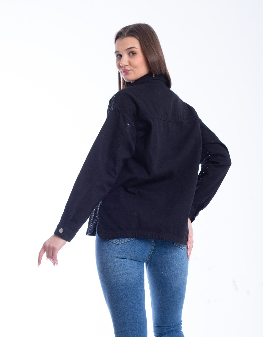 Gabardine Jacket With Strass Black Color OJS-512B