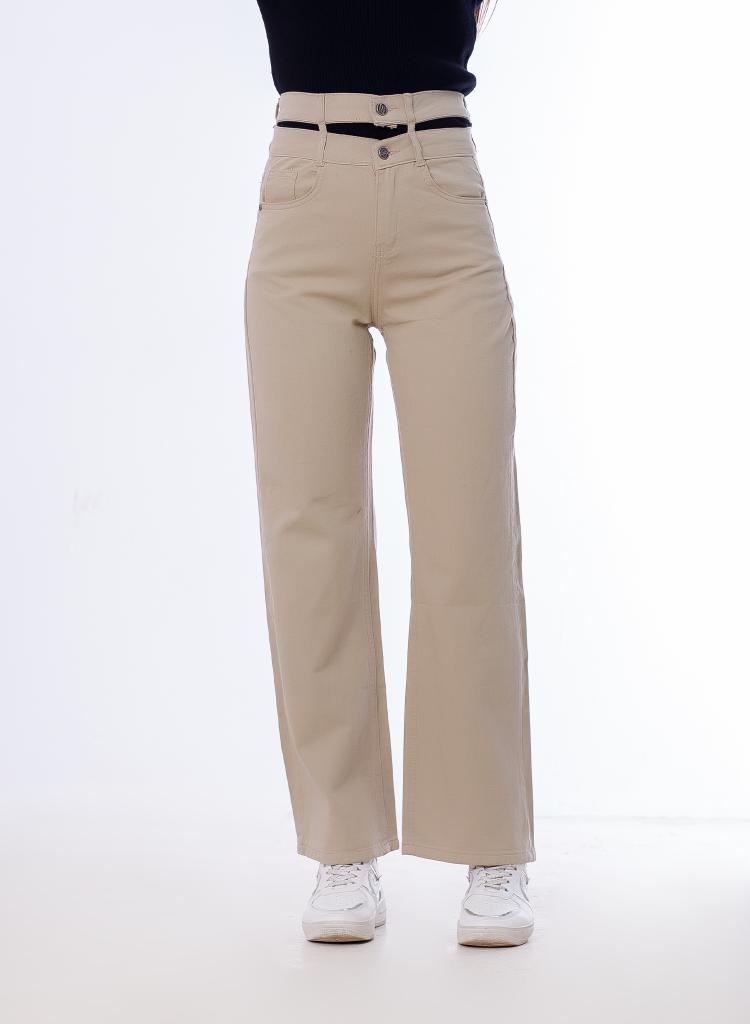 Stright Gabardine Pants Double Belts Beige OB-613BG