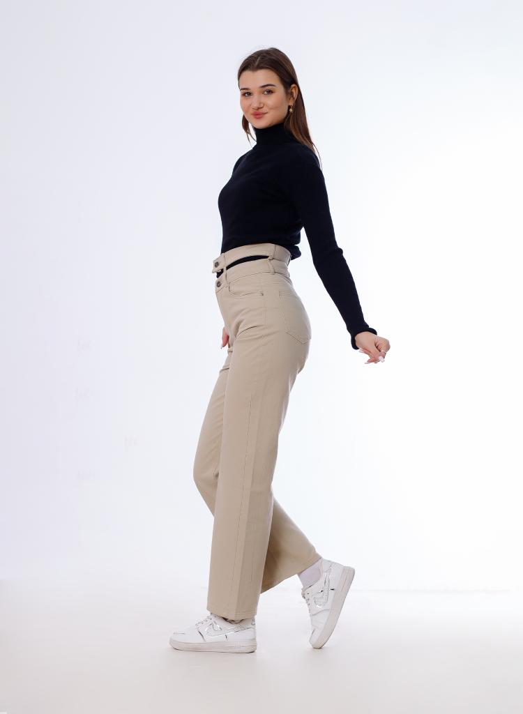 Stright Gabardine Pants Double Belts Beige OB-613BG