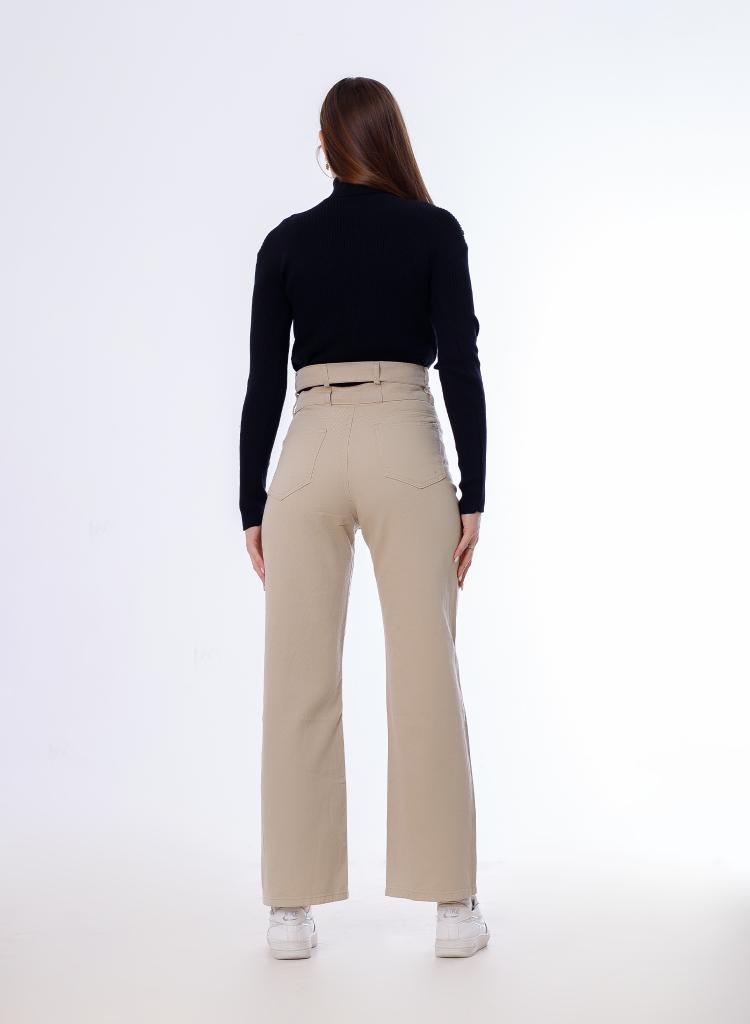 Stright Gabardine Pants Double Belts Beige OB-613BG