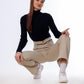 Stright Gabardine Pants Double Belts Beige OB-613BG