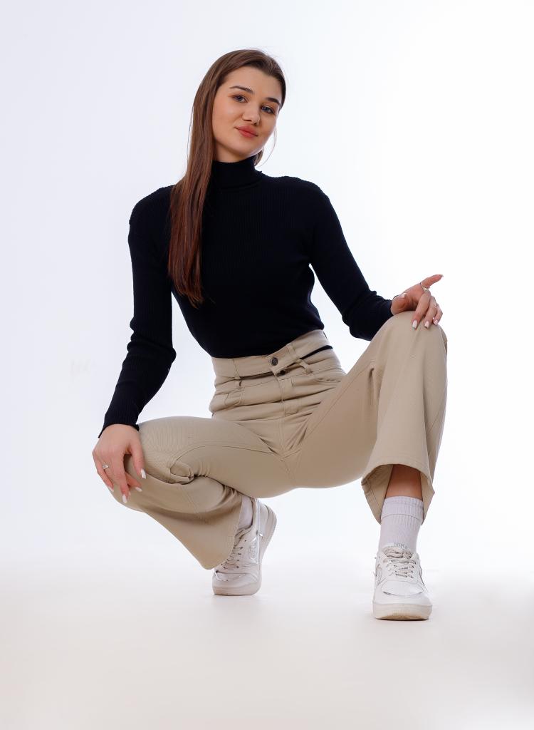 Stright Gabardine Pants Double Belts Beige OB-613BG