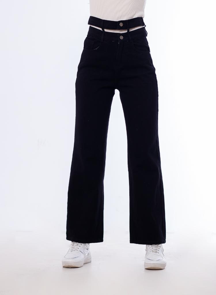 Stright Gabardine Pants Double Belt Black OB-613BK
