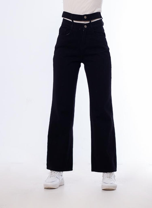 Stright Gabardine Pants Double Belt Black OB-613BK