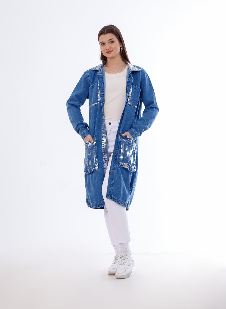 Long Jacket Mettllic Medium Blue