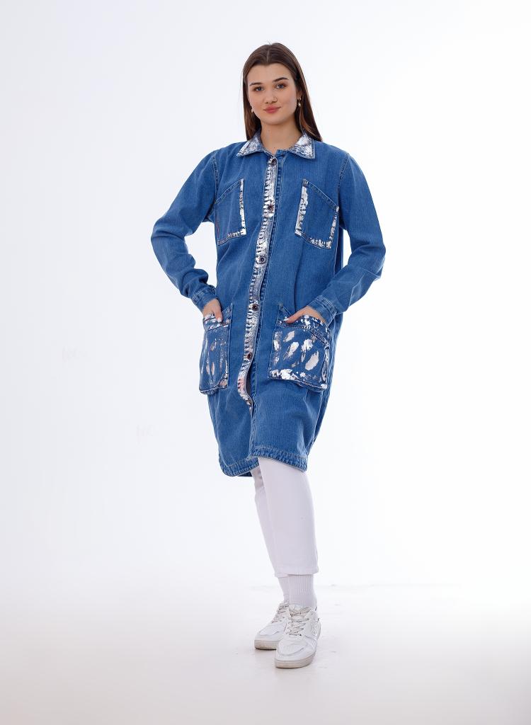 Long Jacket Mettllic Medium Blue
