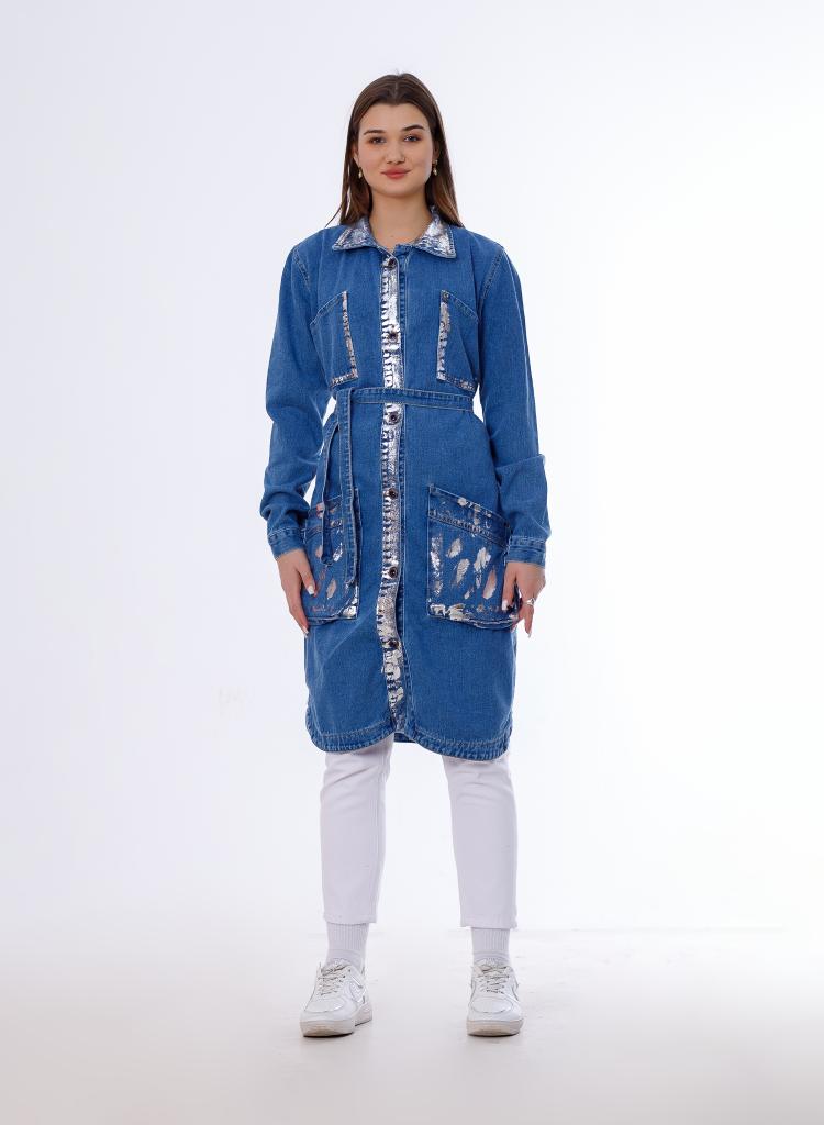 Long Jacket Mettllic Medium Blue