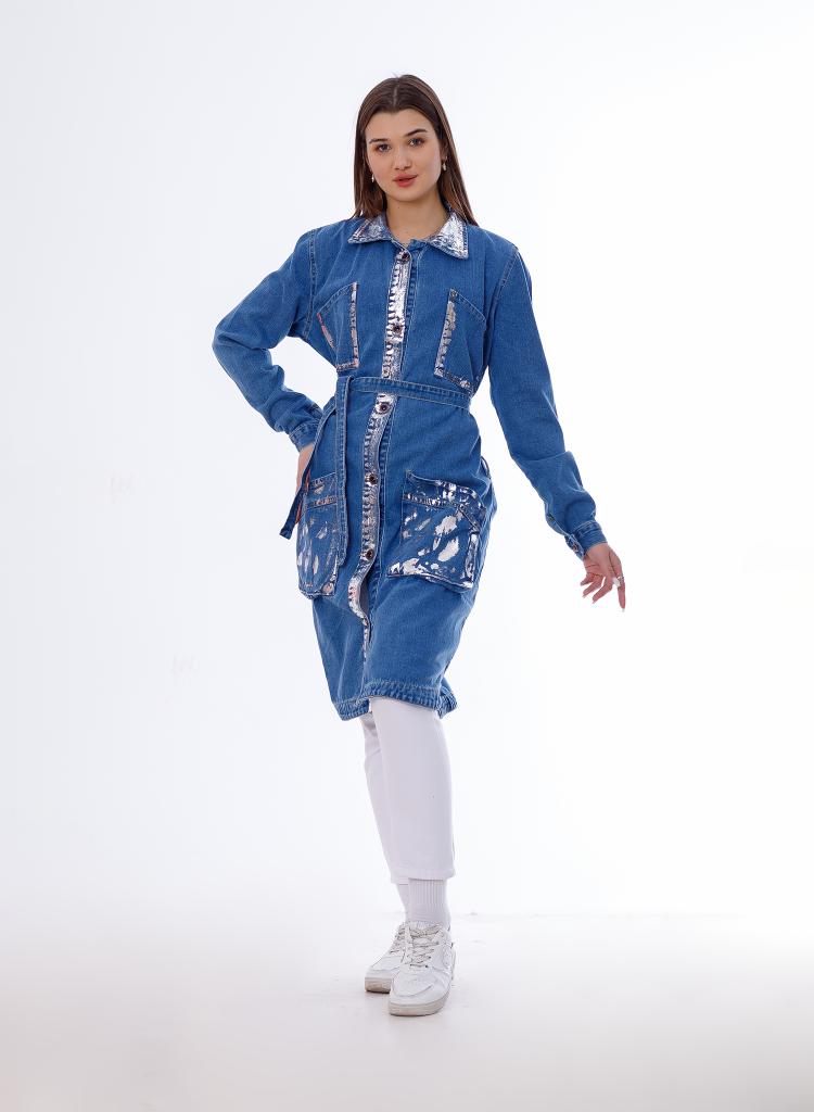 Long Jacket Mettllic Medium Blue