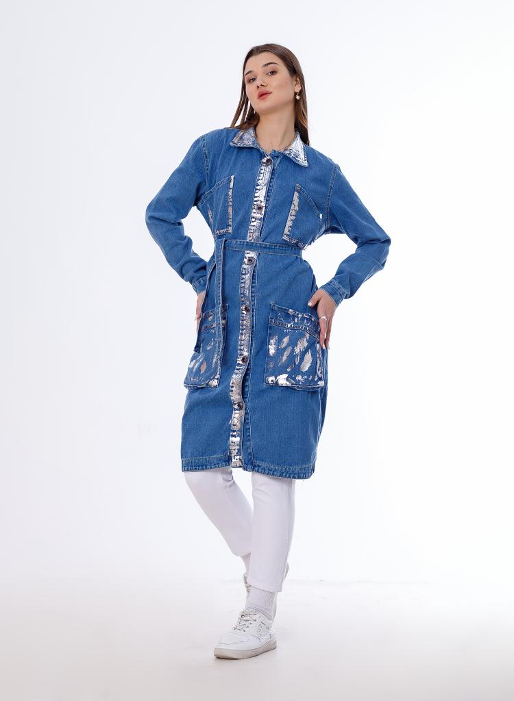 Long Jacket Mettllic Medium Blue