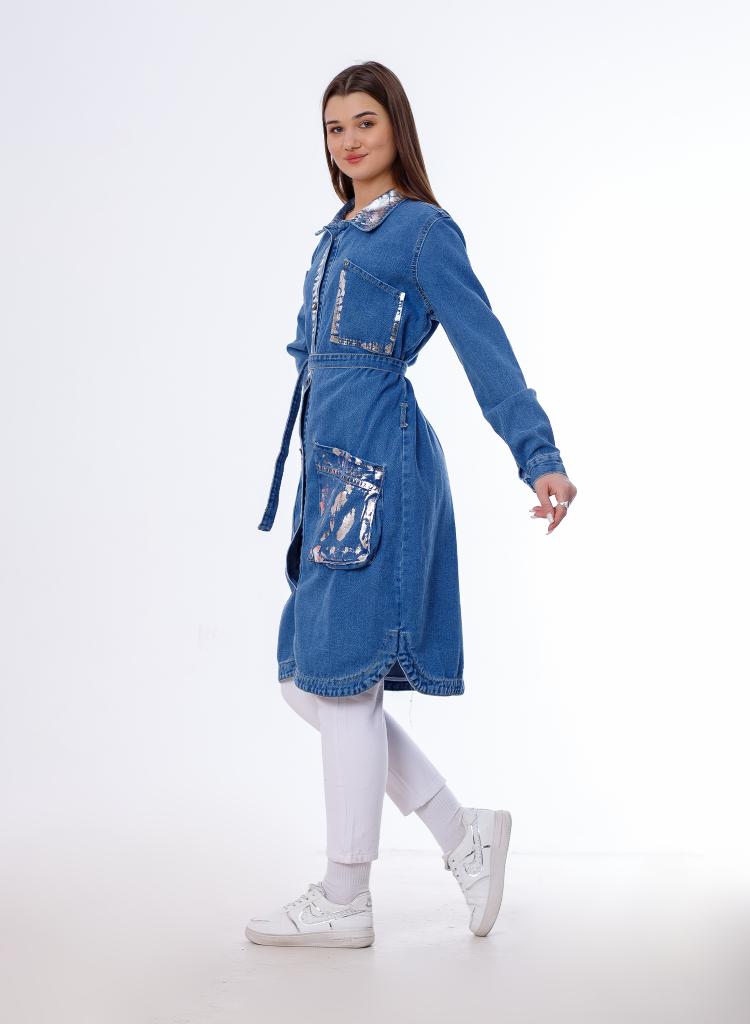 Long Jacket Mettllic Medium Blue