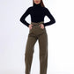 Stright Gabardine Pants Double Belts Oil Green OB-613Z