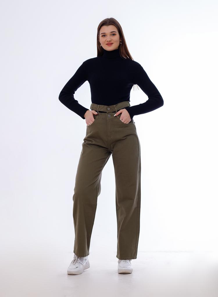 Stright Gabardine Pants Double Belts Oil Green OB-613Z