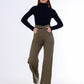 Stright Gabardine Pants Double Belts Oil Green OB-613Z